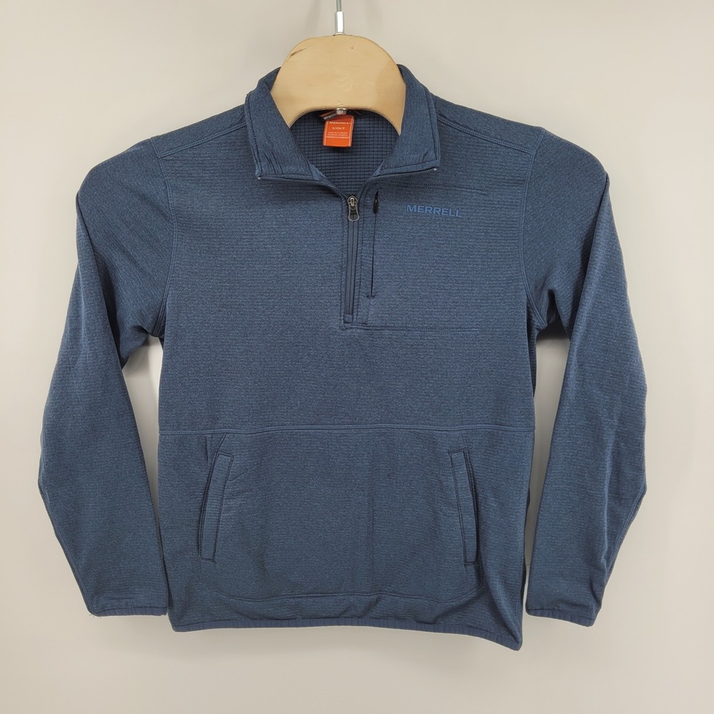 Merrell 1/4 Zip Pullover Mens Small Blue Grid Fleece H0425-01